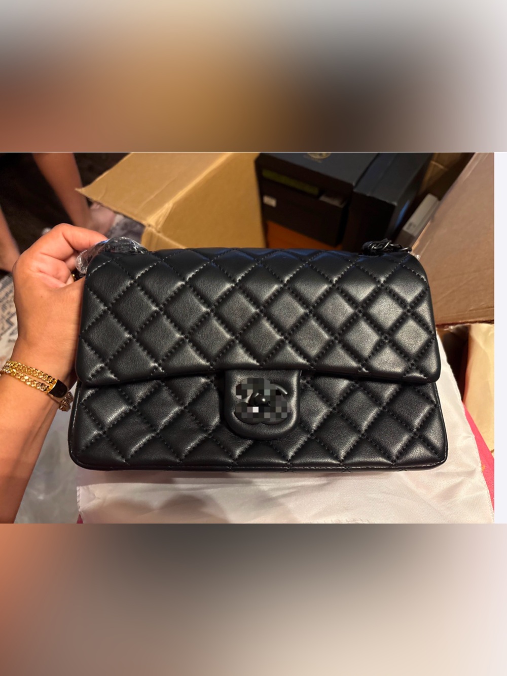 Black Quilted Crossbody Bag with Chain Strap